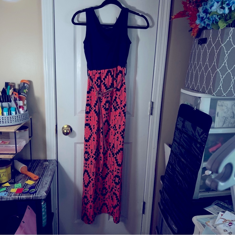 Rue21 Blue and Orange Maxi Dress Vibrant and Trendy Sz Small